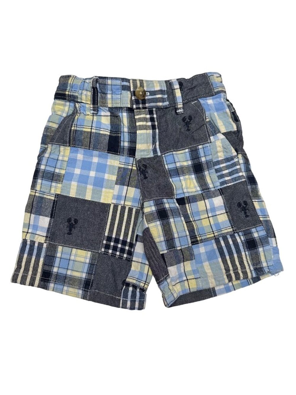 Janie and Jack Shorts Boys 3 Blue Yellow Lobster Print Summer Casual Patchwork